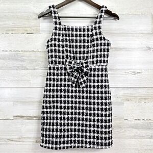 Trixxi Girl Black White Gingham Tweed Tank Dress‎ Bow Zipper Lined Size 12 Party